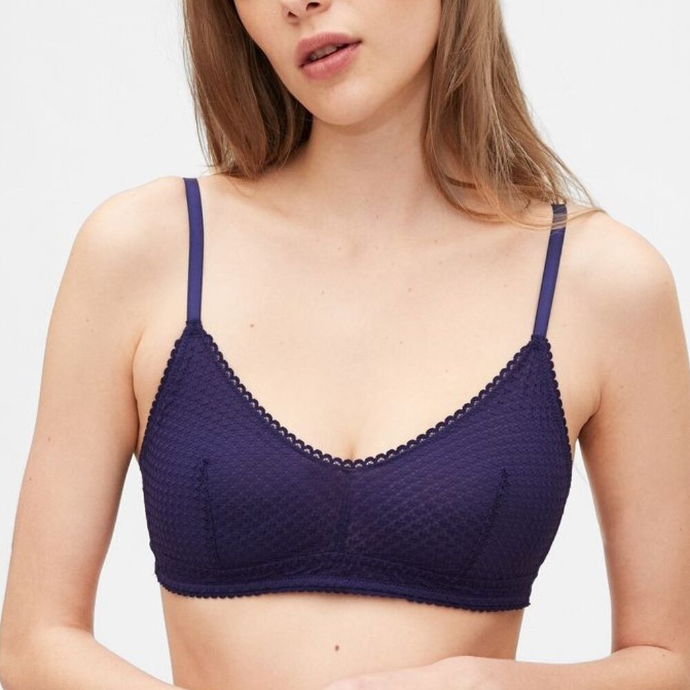 Gap Geo Lace Bralette - Bra Navy Blue Sz Medium Unpadded Mesh Cottagecore Retro